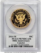 2014-W 50C Gold JFK 50th Anniversary JFK Camelot Label Proof Kennedy Half Dollar PCGS PR70