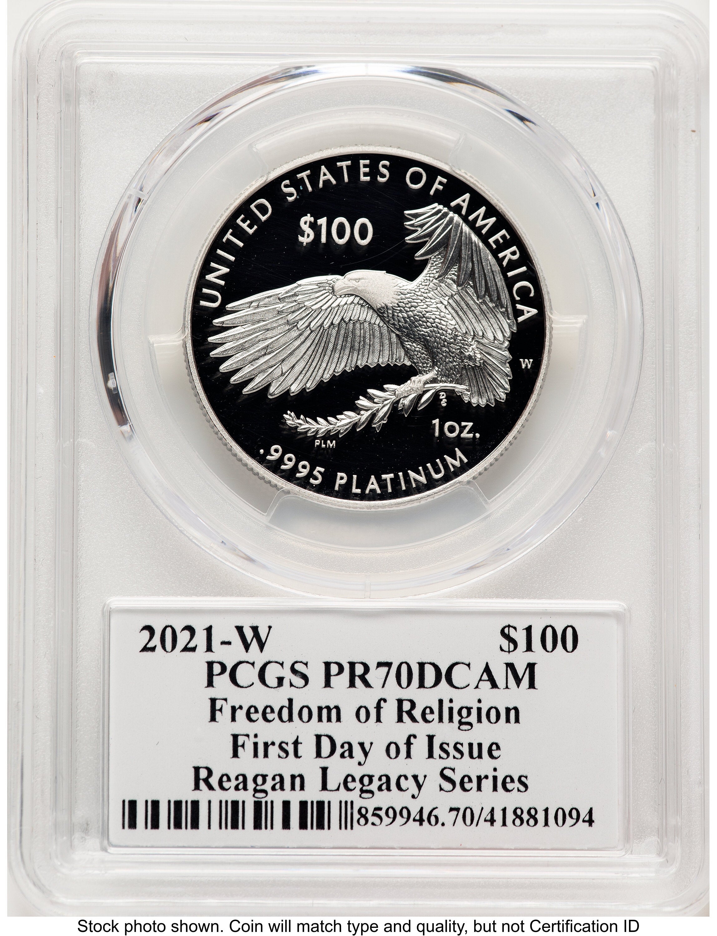 2021-W Proof Platinum Eagle 1 oz FDI Reagan Legacy Series Michael Reagan Picture PCGS PR70