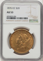 1876-CC $20 Liberty Double Eagle NGC AU53