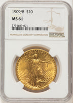 1909/8 $20 FS-301 Saint-Gaudens Double Eagle NGC MS61