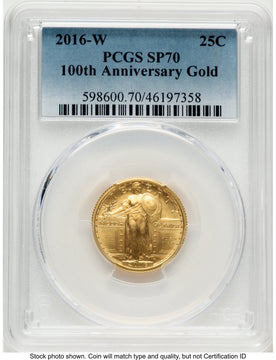 2016-W 25C Standing Liberty 100th Anniversary Gold Centennial Blue Gradient PCGS MS70