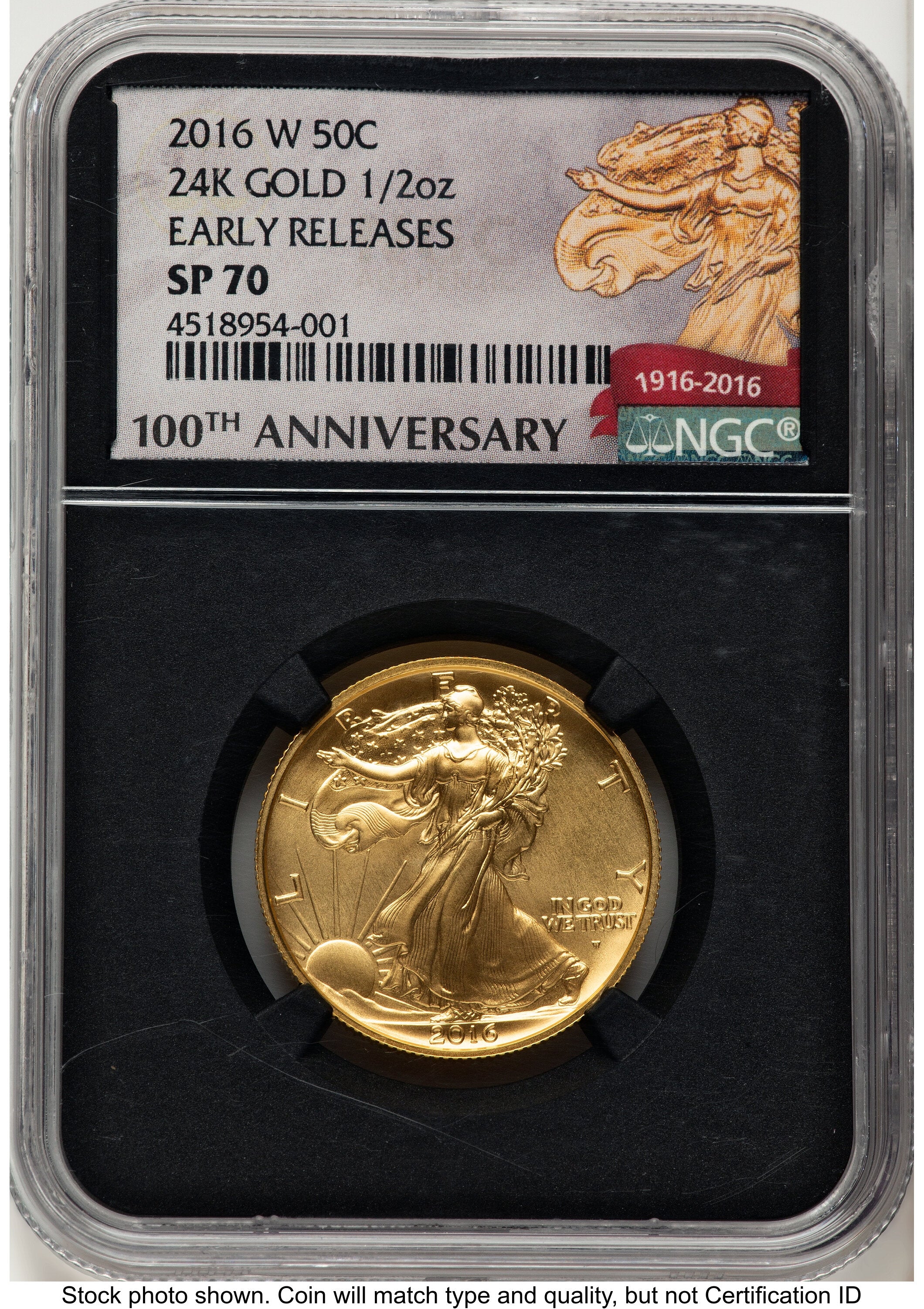 2016-W 50C Walking Liberty 100th Anniversary Gold Centennial ER 100th Anniversary NGC MS70