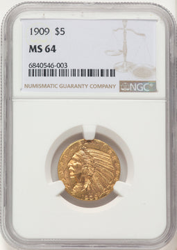 1909 $5 Indian Half Eagle NGC MS64