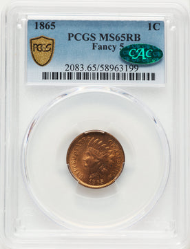 1865 1C RB CAC Indian Cent PCGS MS65