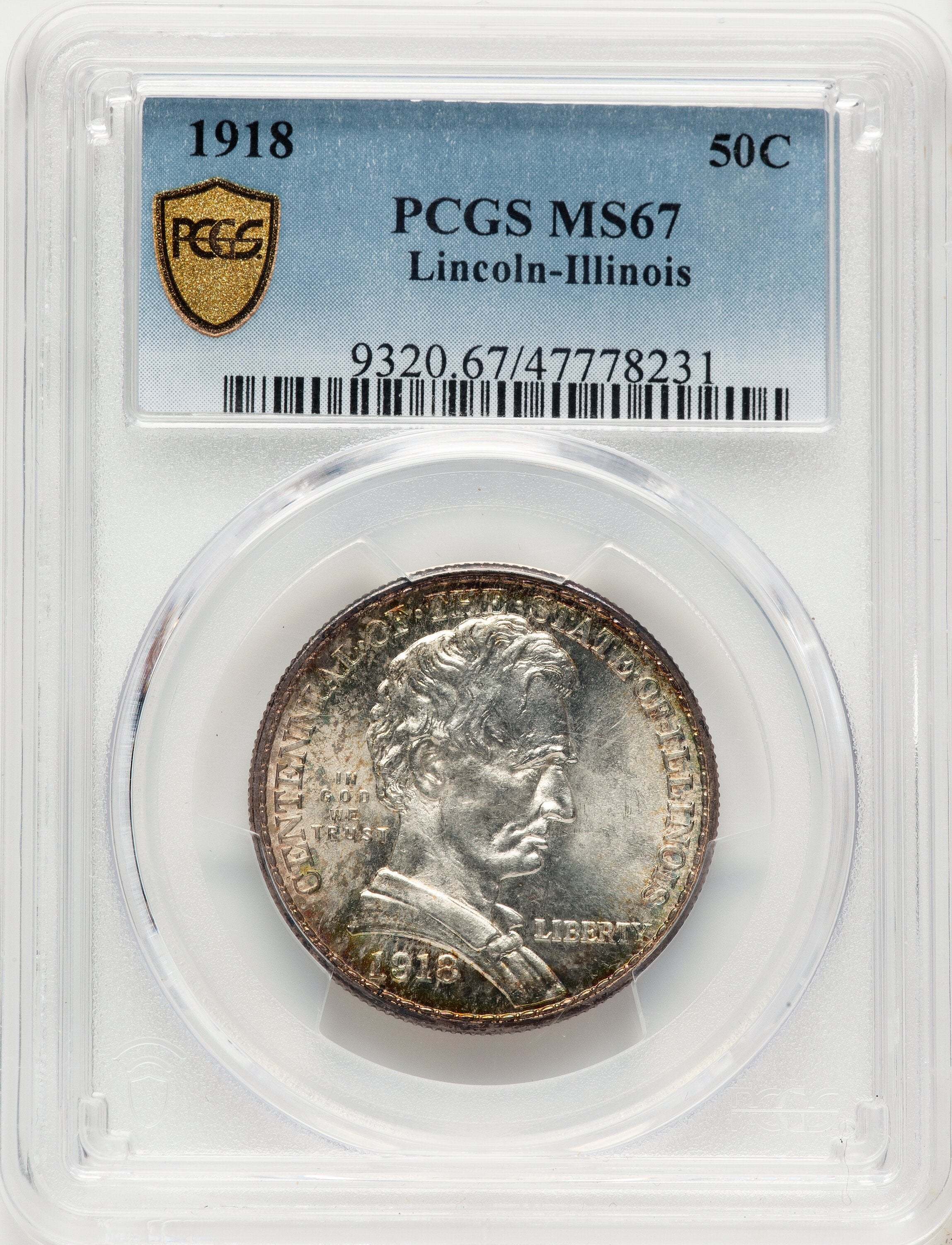 1918 50C Lincoln Commemorative Silver PCGS MS67