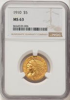 1910 $5 Indian Half Eagle NGC MS63
