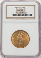 1891-CC $10 Liberty Eagle NGC AU58