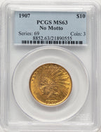 1907 $10 No Motto Indian Eagle PCGS MS63