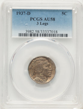1937-D 5C Three-Legged Buffalo Nickel PCGS AU58