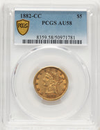1882-CC $5 Liberty Half Eagle PCGS AU58