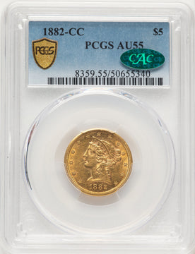 1882-CC $5 CAC Liberty Half Eagle PCGS AU55