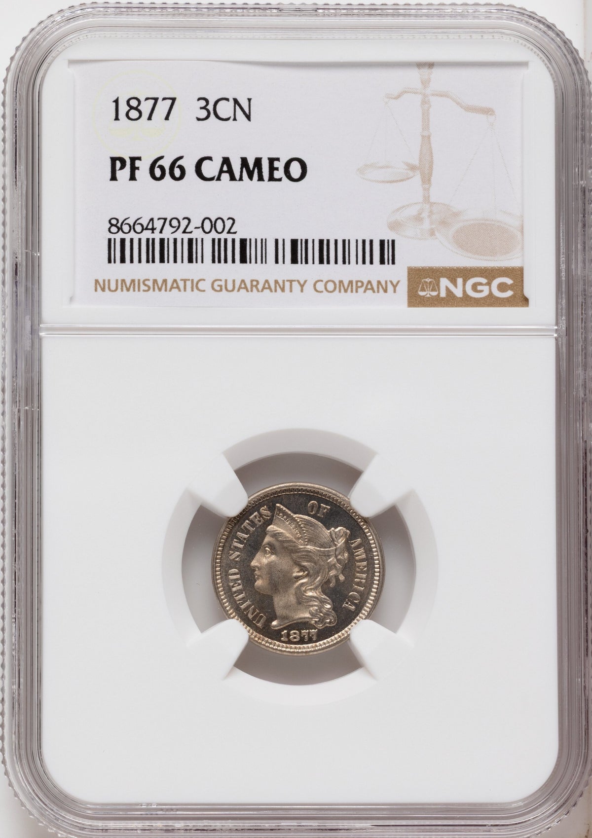 1877 3CN CA Proof Three Cent Nickel NGC PR66