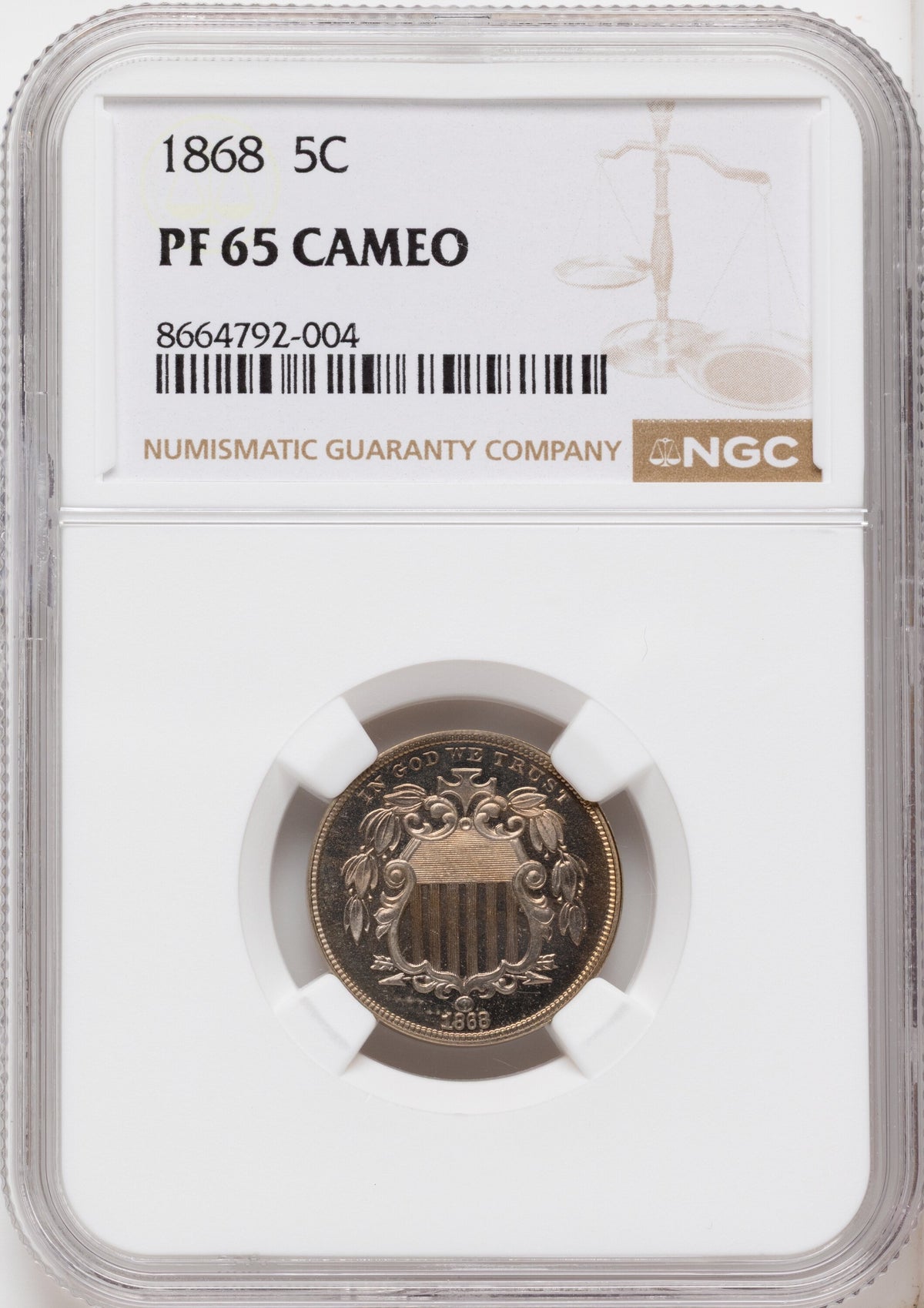 1868 5C CA Proof Shield Nickel NGC PR65