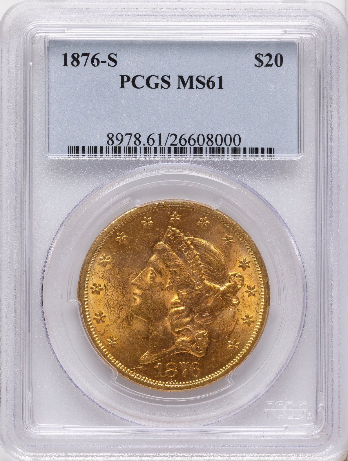 1876-S $20 Liberty Double Eagle PCGS MS61