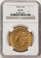 1855-S $20 Liberty Double Eagle NGC AU55