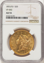 1853 $20 Liberty Double Eagle NGC AU55