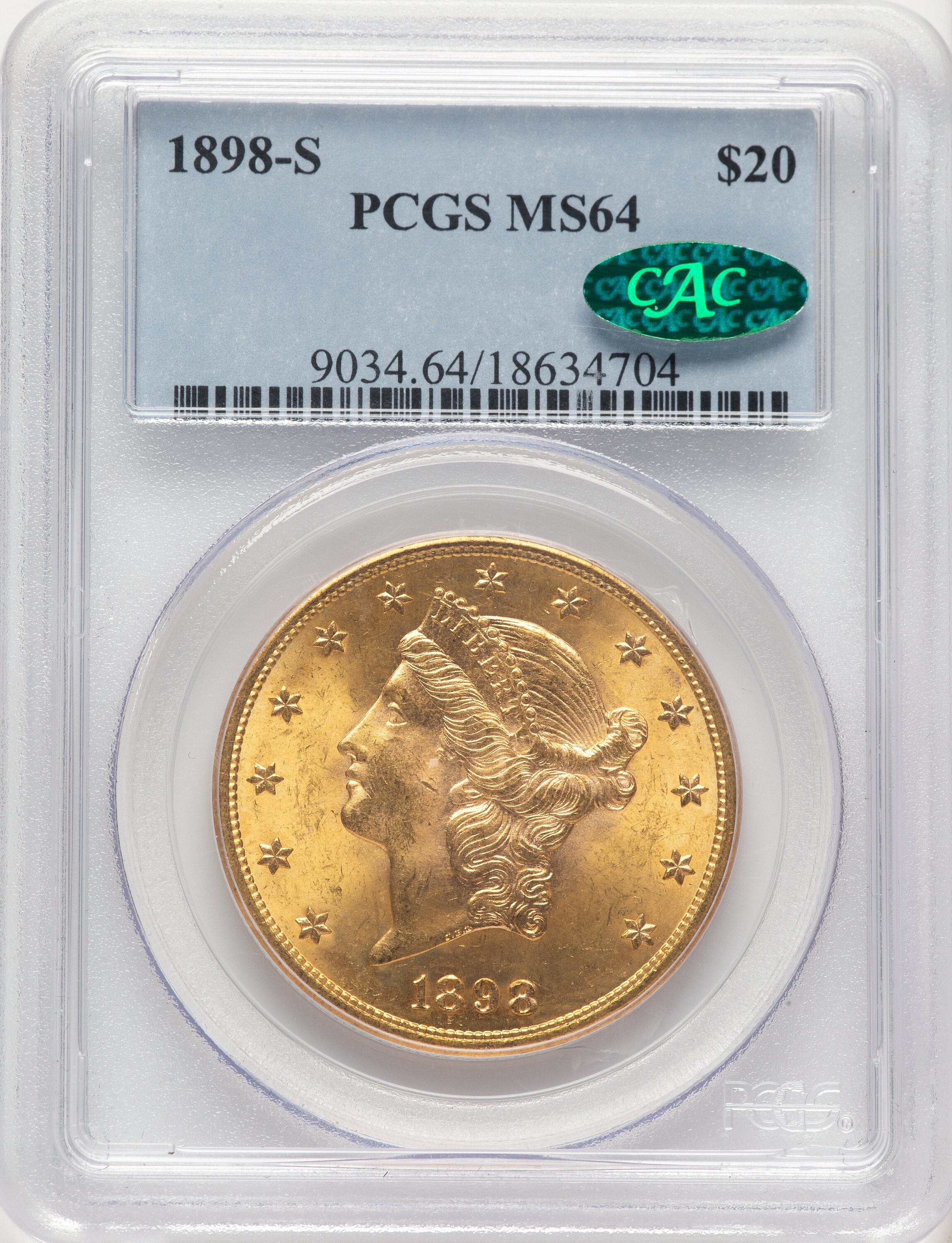 1898-S $20 CAC Liberty Double Eagle PCGS MS64