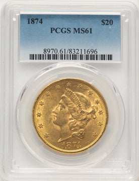 1874 $20 Liberty Double Eagle PCGS MS61