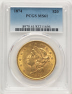 1874 $20 Liberty Double Eagle PCGS MS61