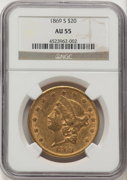 1869-S $20 Liberty Double Eagle NGC AU55