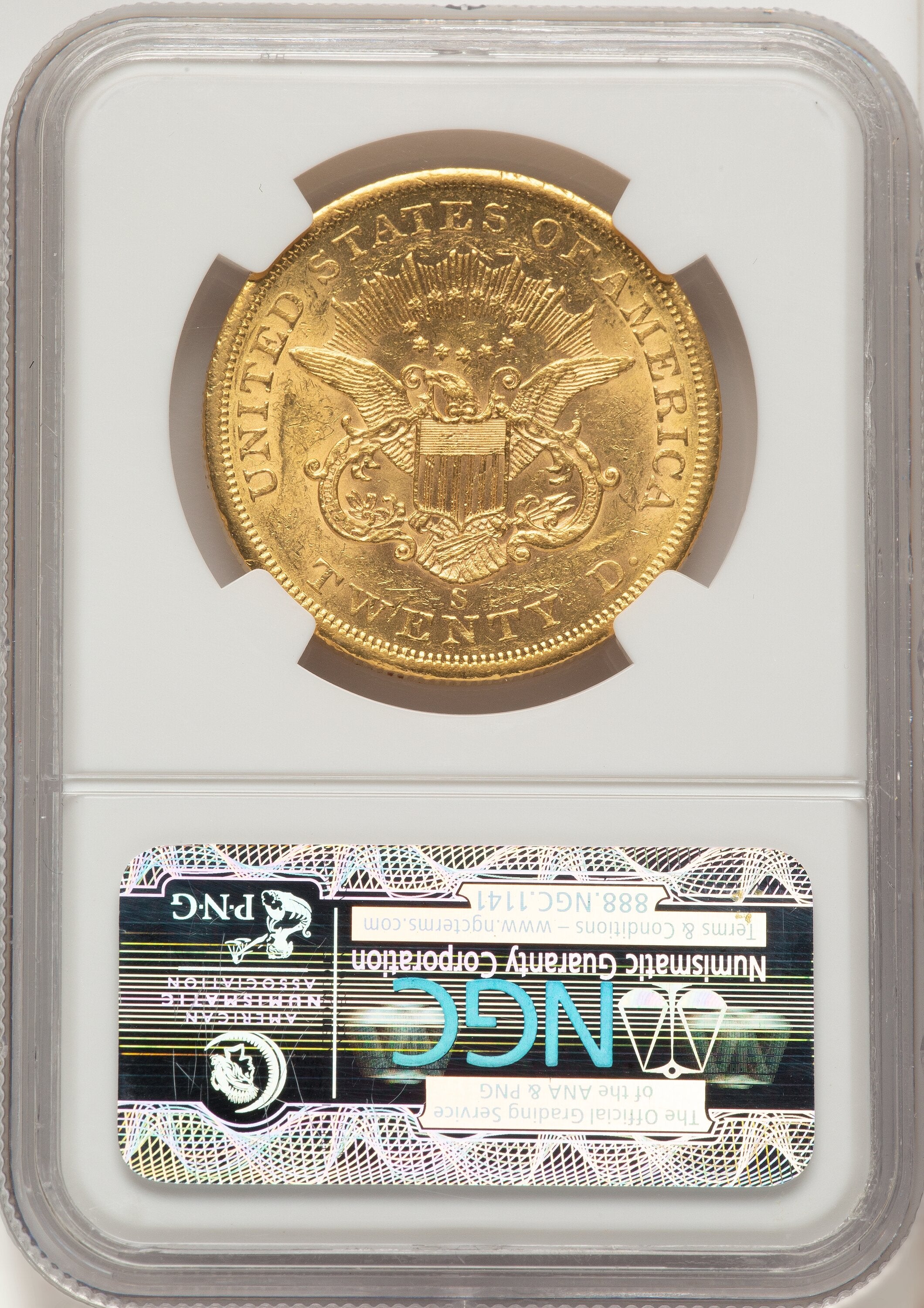 1858-S $20 Liberty Double Eagle NGC AU58