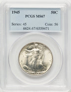 1945 50C Walking Liberty Half Dollar PCGS MS67