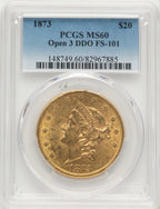 1873 $20 FS-101 Liberty Double Eagle PCGS MS60