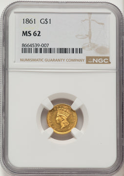 1861 G$1 Gold Dollar NGC MS62