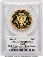2014-W 50C Gold JFK 50th Anniversary FS JFK Flag Proof Kennedy Half Dollar PCGS PR70