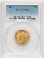 1911 $5 Indian Half Eagle PCGS MS63
