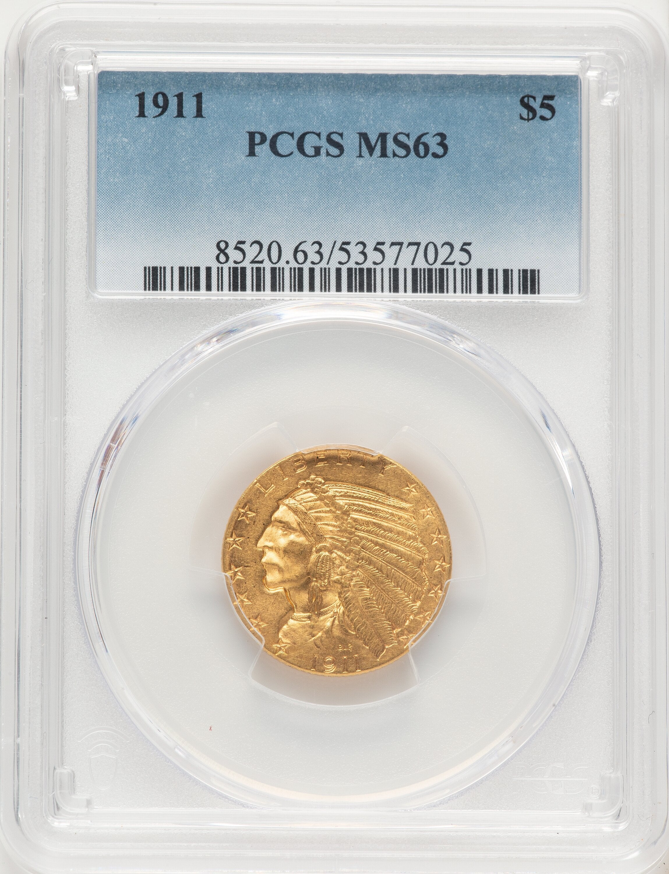 1911 $5 Indian Half Eagle PCGS MS63