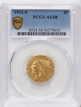 1912-S $5 Indian Half Eagle PCGS AU58
