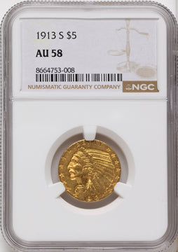 1913-S $5 Indian Half Eagle NGC AU58