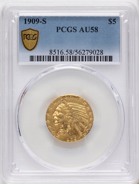 1909-S $5 Indian Half Eagle PCGS AU58