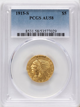 1915-S $5 Indian Half Eagle PCGS AU58