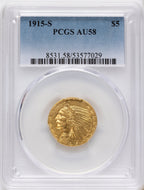 1915-S $5 Indian Half Eagle PCGS AU58