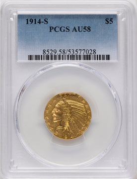 1914-S $5 Indian Half Eagle PCGS AU58