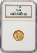 1910 $2.50 Indian Quarter Eagle NGC MS62