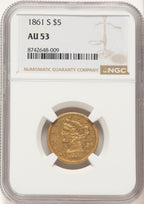 1861-S $5 Liberty Half Eagle NGC AU53