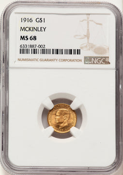 1916 G$1 McKinley Commemorative Gold NGC MS68