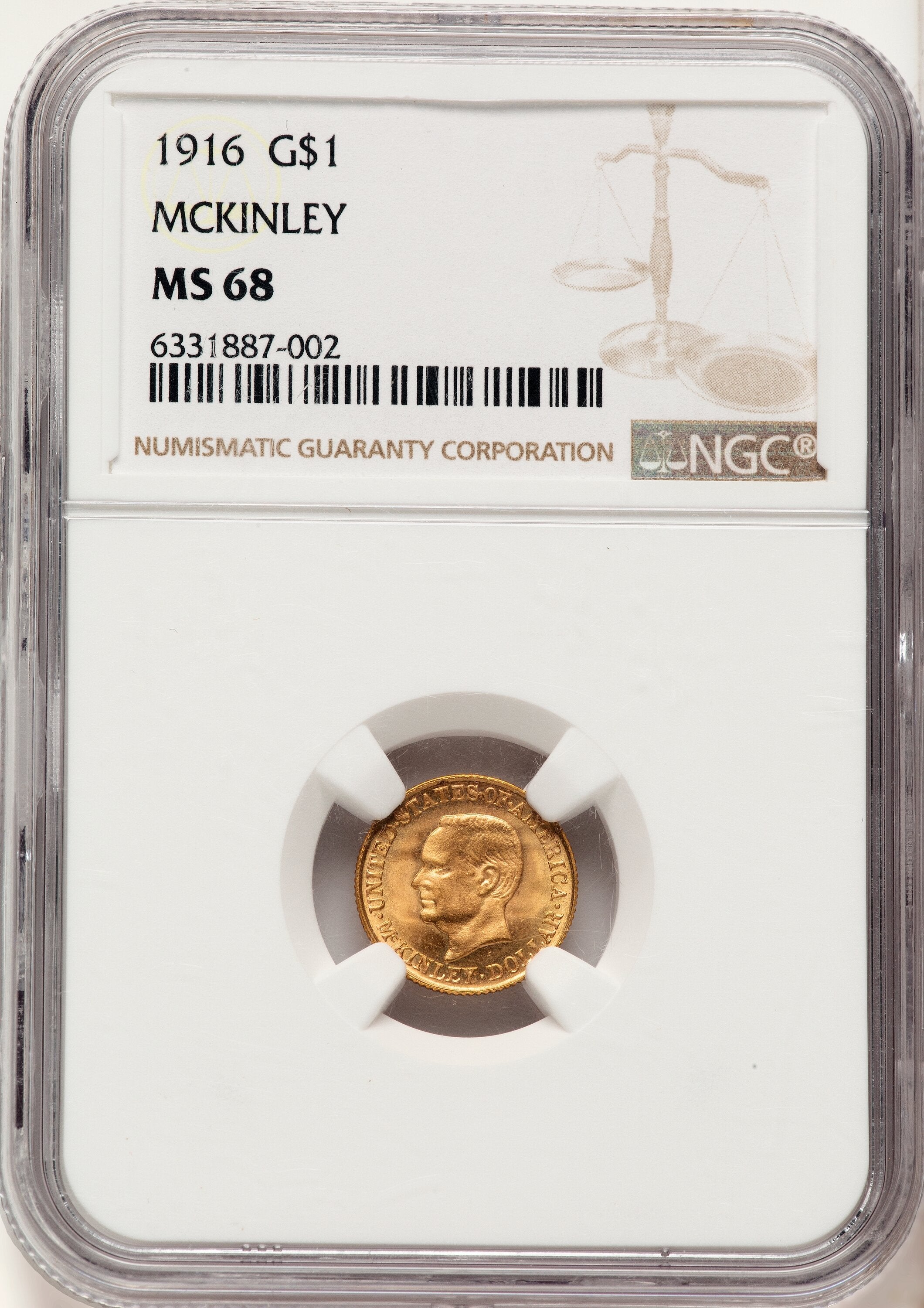1916 G$1 McKinley Commemorative Gold NGC MS68
