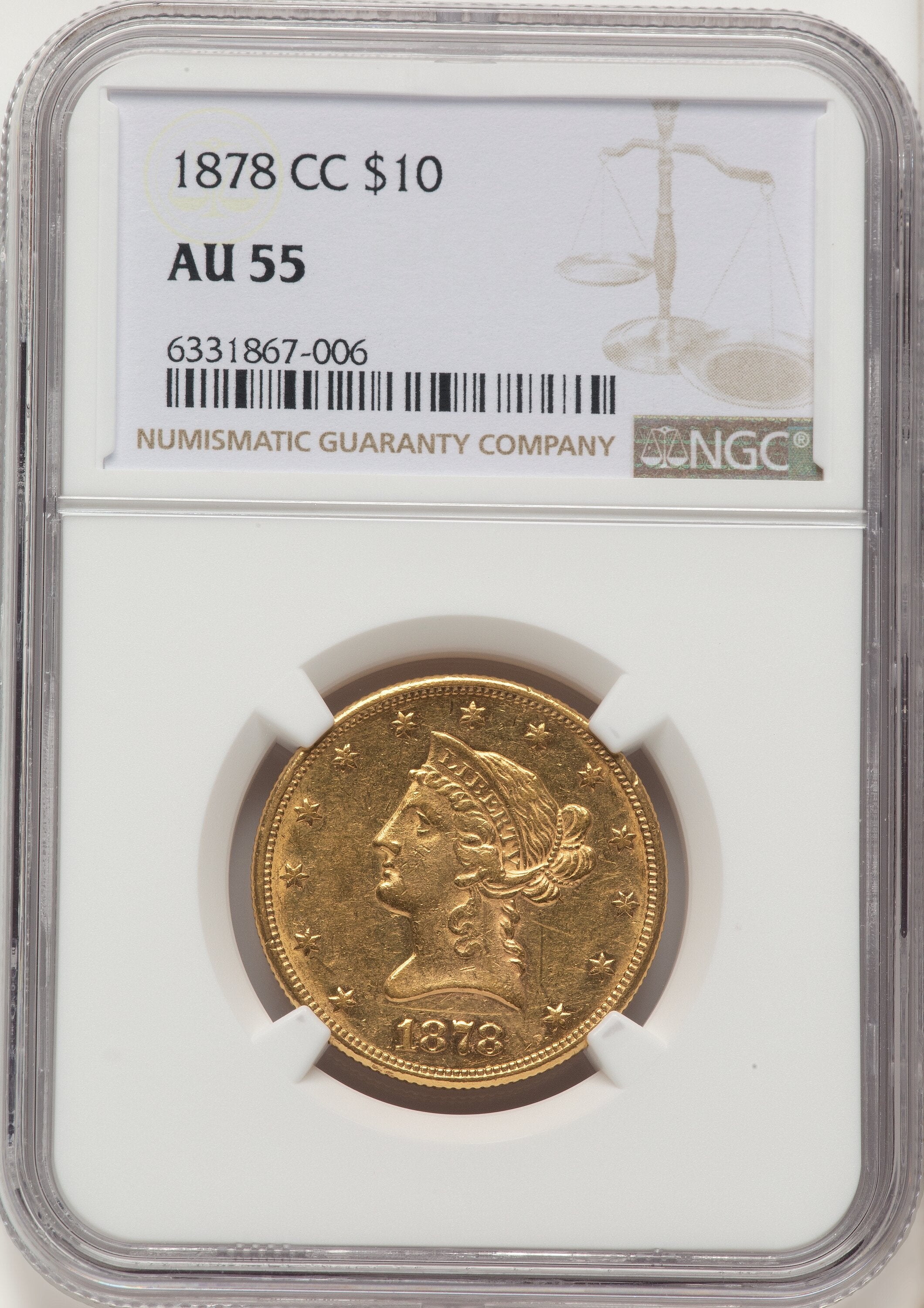 1878-CC $10 Liberty Eagle NGC AU55