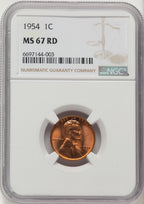 1954 1C RD Lincoln Cent NGC MS67