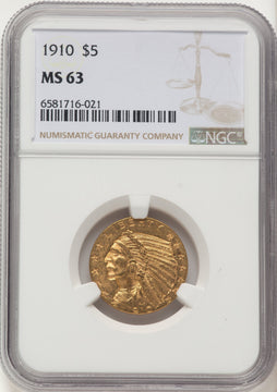 1910 $5 Indian Half Eagle NGC MS63