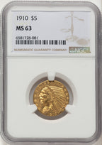 1910 $5 Indian Half Eagle NGC MS63