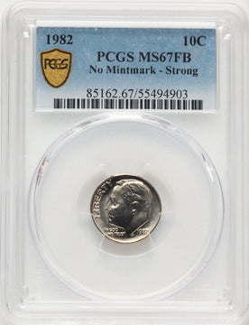 1982 10C NO P FB Roosevelt Dime PCGS MS67