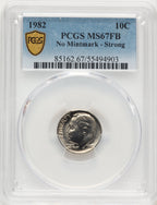 1982 10C NO P FB Roosevelt Dime PCGS MS67