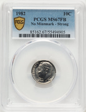 1982 10C NO P FB Roosevelt Dime PCGS MS67