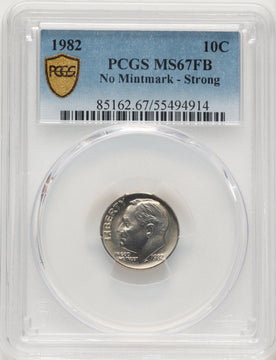 1982 10C NO P FB Roosevelt Dime PCGS MS67