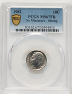 1982 10C NO P FB Roosevelt Dime PCGS MS67